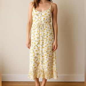 Rails Adalyn Buttercup Floral Midi Dress White Yellow Ruffle Hem Medium